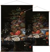 Stilleven met vruchten, oesters en een porseleinen kom, Abraham Mignon - Foto op Textielposter - 120 x 180 cm