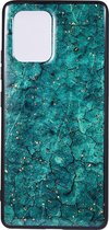 Shop4 - Samsung Galaxy S10 Lite Hoesje - Zachte Back Case Marmer en Goud Flakes Groen