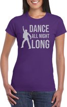 Zilveren muziek t-shirt / shirt Dance all night long - paars - voor dames - muziek shirts / discothema / 70s / 80s / outfit S