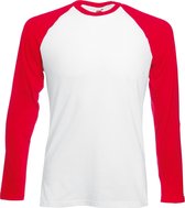 Fruit Of The Loom Heren baseballshirt met lange mouwen (Wit/Rood)