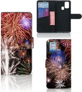 Portemonnee Hoesje Samsung Galaxy M31 Smartphone Hoesje Kerstcadeau Vuurwerk
