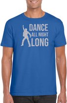 Zilveren muziek t-shirt / shirt Dance all night long - blauw - voor heren - muziek shirts / discothema / 70s / 80s / outfit M
