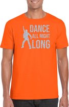 Zilveren muziek t-shirt / shirt Dance all night long - oranje - voor heren - muziek shirts / discothema / 70s / 80s / outfit S