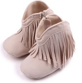 Beige laarsjes met franjes - Suède - Maat 18 - Zachte zool - 0 tot 6 maanden