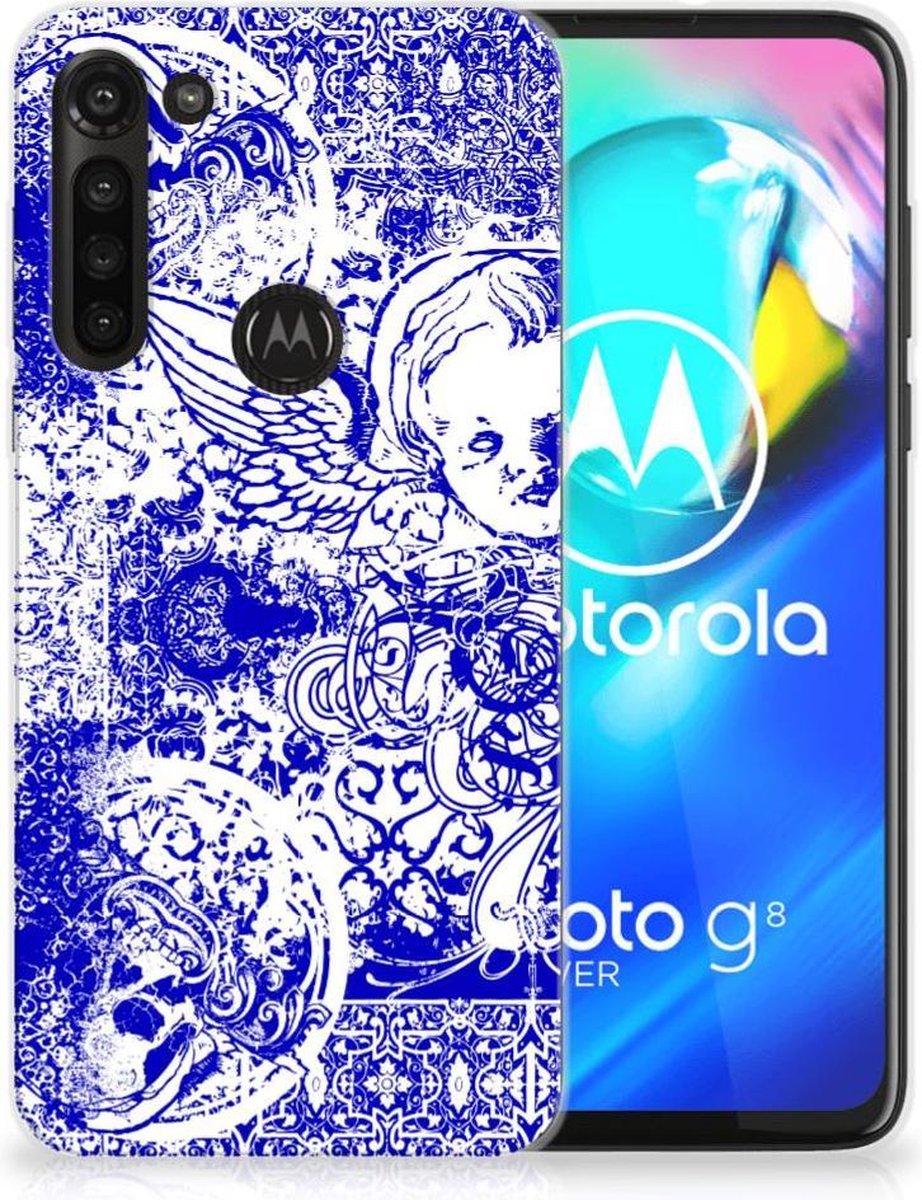 Silicone Back Case Motorola Moto G8 Power Angel Skull Blauw