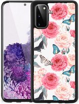 Telefoontas Geschikt voor Samsung Galaxy S20 Smartphone Hoesje met Zwarte rand Butterfly Roses
