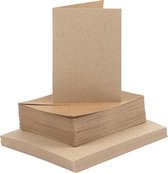 Kaarten en enveloppen. naturel. afmeting kaart 10.5x15 cm. afmeting envelop 11.5x16.5 cm. 120+240 gr. 50 set/ 1 doos