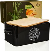 Duurzame broodtrommel van metaal met ecologische bamboe deksel - Zwart