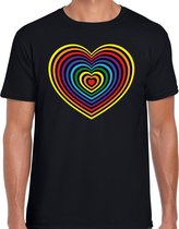 Regenboog hart gay pride / parade zwart t-shirt voor heren - LHBT evenement shirts kleding M
