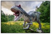 Dinosaurus T-Rex in grasland - Foto op Akoestisch paneel - 90 x 60 cm