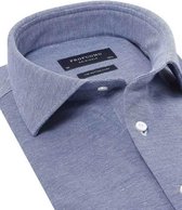 Profuomo slim fit jersey overhemd - knitted shirt pique - blauw melange - Strijkvrij - Boordmaat: 43