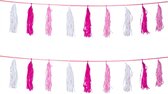 Set van 2x stuks kwast tassel feestslingers roze 3 meter - Meisjes geboren feestartikelen versieringen