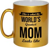 This is what the worlds greatest mom looks like cadeau koffiemok / theebeker - 330 ml - goudkleurig - Moederdag - verjaardag / bedankje / cadeau - tekst mokken