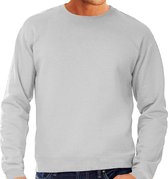 Grijze sweater / sweatshirt trui met raglan mouwen en ronde hals voor heren - grijs - basic sweaters L (EU 52)