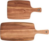 2x Rechthoekige acacia houten snijplanken met handvat 32/52 cm - Zeller - Keukenbenodigdheden - Kookbenodigdheden - Snijplanken/serveerplanken - Houten serveerborden - Snijplanken van hout