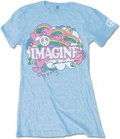 John Lennon Dames Tshirt -M- Rainbows, Love & Peace Blauw