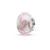 Quiges - Glazen - Kraal - Bedels - Beads Wit met Roze Blad Patroon Past op je Pandora armband NG2010