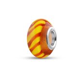 Quiges - Glazen - Kraal - Bedels - Beads Oranje Transparant met Geel Oranje Gestreepte BandPast op alle bekende merken armband NG843