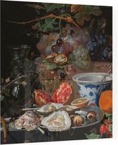Stilleven met vruchten, oesters en een porseleinen kom, Abraham Mignon - Foto op Plexiglas - 60 x 60 cm