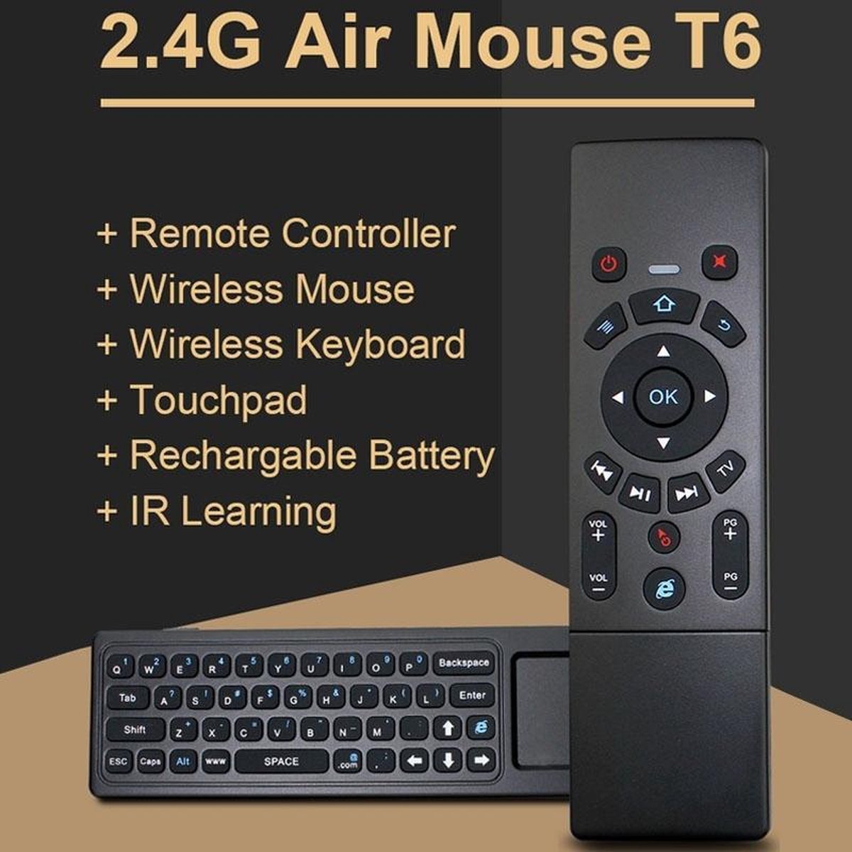 Universal - W22.4G Air Mouse Clavier sans fil avec trackpad Souris  télécommande infrarouge pour boîtier TV PC Projecteur - Telecommande  Universelle - Rue du Commerce