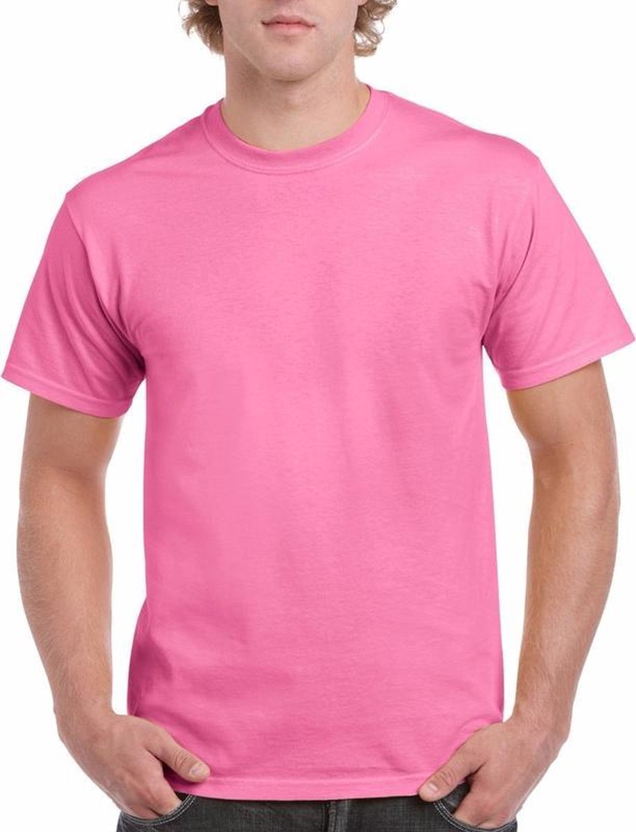 Set van 3x stuks roze katoenen shirts voor volwassenen/heren - Midden roze - 100% katoen - 200 grams kwaliteit, maat: 2XL (44/56)