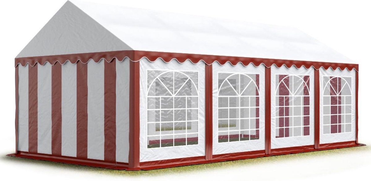 Partytent feesttent 4x8 m tuinpaviljoen -tent PVC 700 N in rood-wit waterdicht