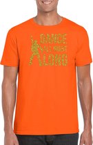 Gouden muziek t-shirt / shirt Dance all night long - oranje - voor heren - muziek shirts / discothema / 70s / 80s / outfit L