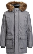 WE Fashion Heren gemêleerde parka met capuchon en afneembare bontkraag - Maat S