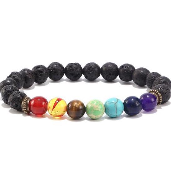 Bracelet Chakra NiSy.nl avec pierres de Lava colorées et noires | Bouddha Reiki Yoga