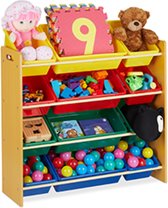 Relaxdays kinderkast voor speelgoed - speelgoedkast met kisten - gekleurd - speelgoedkist