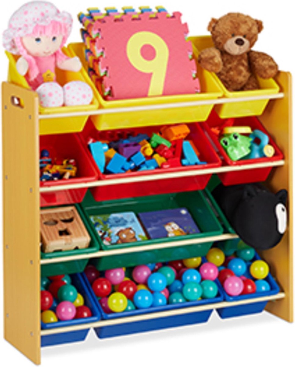 Relaxdays kinderkast voor speelgoed speelgoedkast met kisten gekleurd speelgoedkist