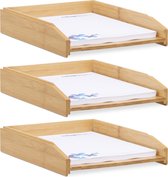 Relaxdays 3 x brievenbak stapelbaar - documentenbak - hout - A4 formaat - papierbak bamboe