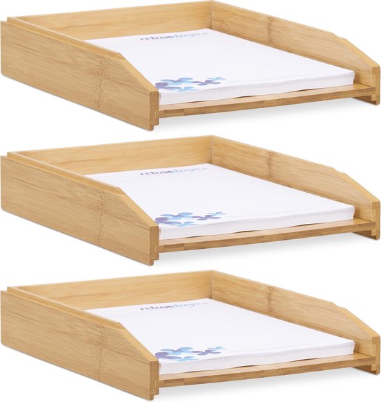 Beperken grote Oceaan toenemen Relaxdays 3 x brievenbak stapelbaar - documentenbak - hout - A4 formaat -  papierbak bamboe | bol.com