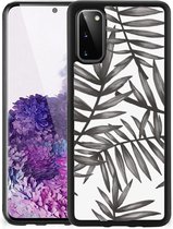 Smartphone Hoesje Geschikt voor Samsung Galaxy S20 Back Case TPU Siliconen Hoesje met Zwarte rand Leaves Grey