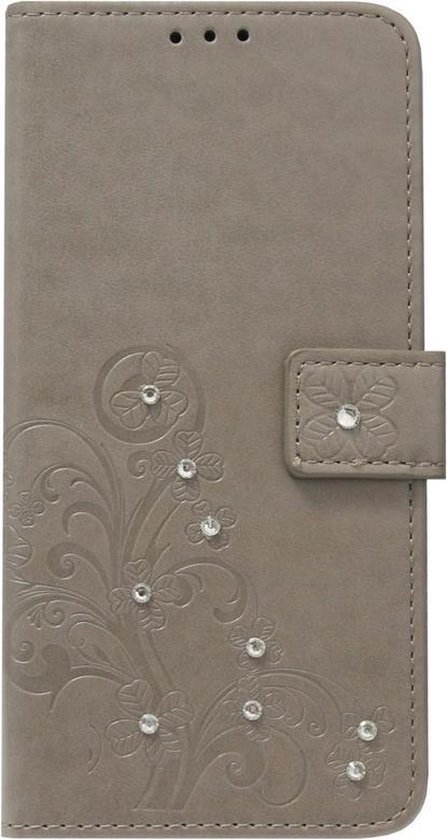ADEL Kunstleren Book Case Portemonnee Pasjes Hoesje Geschikt voor Samsung Galaxy A8 Plus (2018) - Bloemen Diamanten Bling Bling