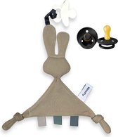 Speendoek Funnies Konijn BEIGE met BIBS Speen ZWART maat 2- T2 (6-18 maand)