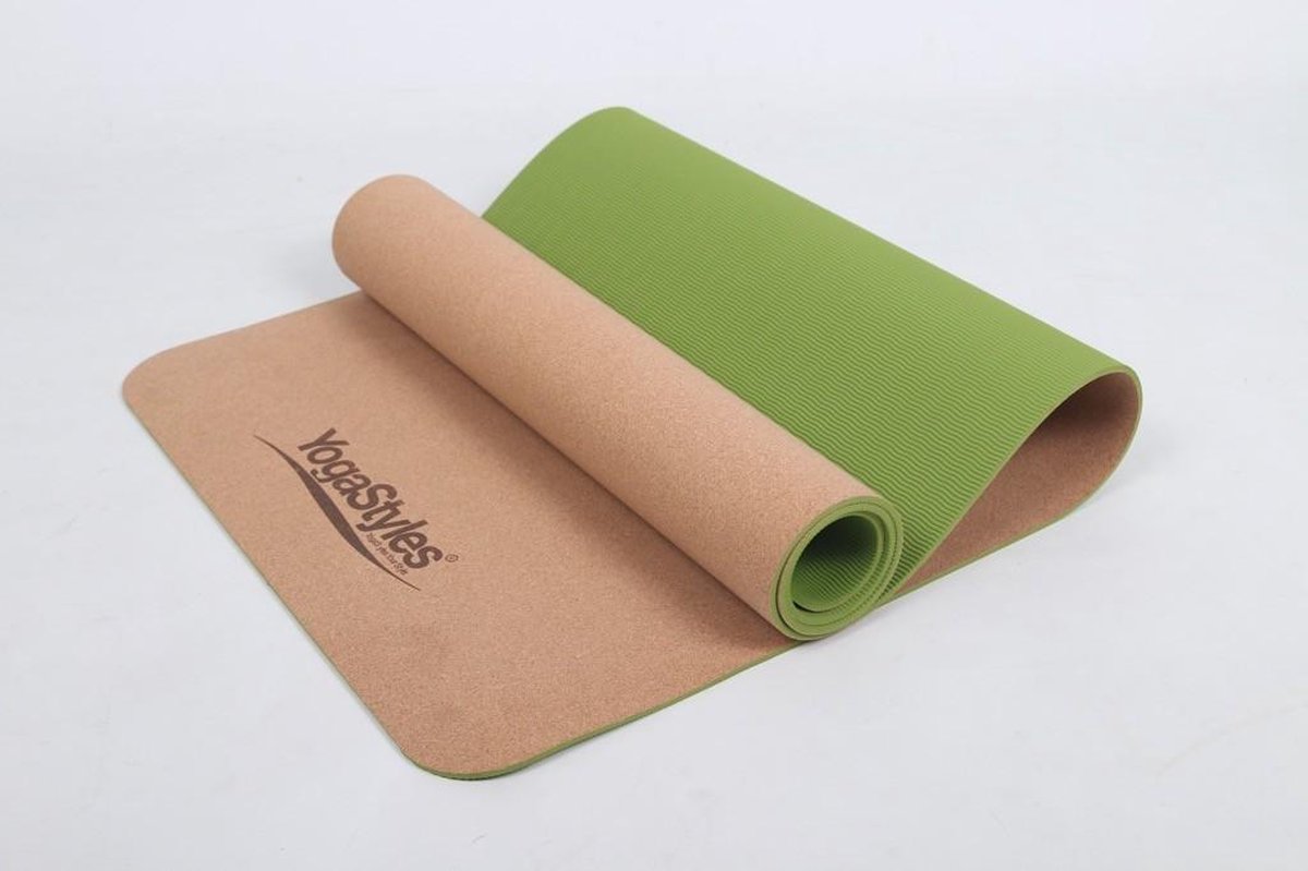 YogaStyles-Cork-Kurk-TPE yogamat-Groen - mat voor yoga en fitness