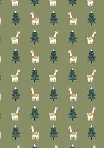 Cadeaupapier kerst groen lama Xmas- Breedte 50 cm - 200m lang