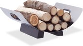 relaxdays houtmand roestvrij staal - brandhout mand modern - metalen brandhoutmand zilver