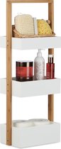 relaxdays rack de salle de bain petit - étagère en bois avec 3 paniers - blanc - sur pied - étagère de salle de bain