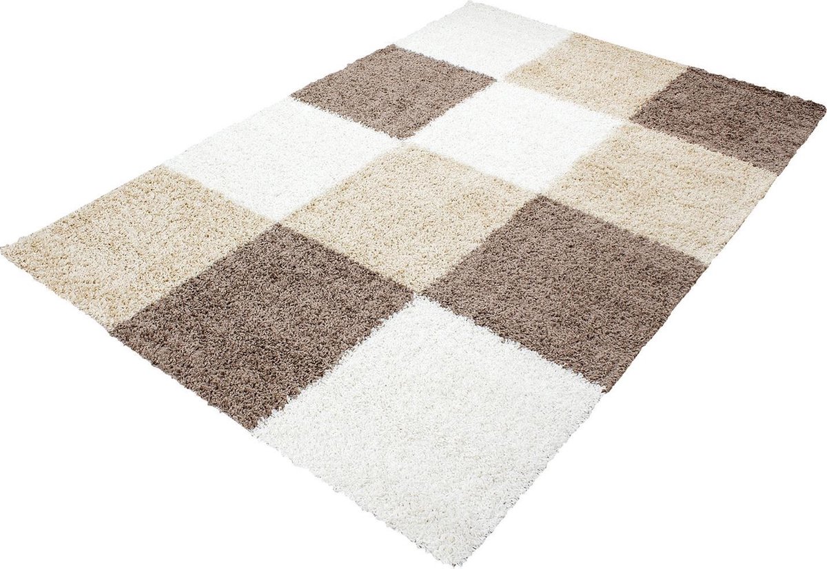 Hoogpolig vloerkleed Life - bruin, beige, wit - 200x290 cm