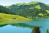 Fotobehang - Swiss Mountain Lake Launensee Gstaad 384x260cm - Vliesbehang