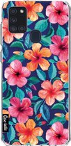 Casetastic Samsung Galaxy A21s (2020) Hoesje - Softcover Hoesje met Design - Colorful Hibiscus Print