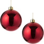 2x Grote kunststof kerstbal rood 25 cm - Groot formaat rode kerstballen