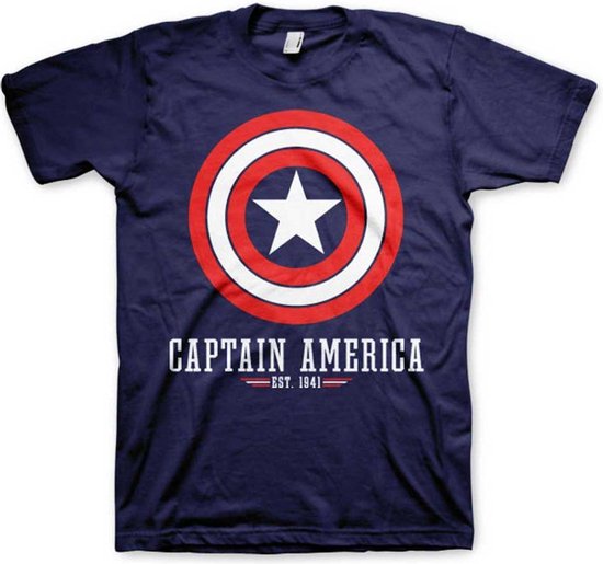 Marvel Captain America Heren Tshirt -S- Logo Blauw