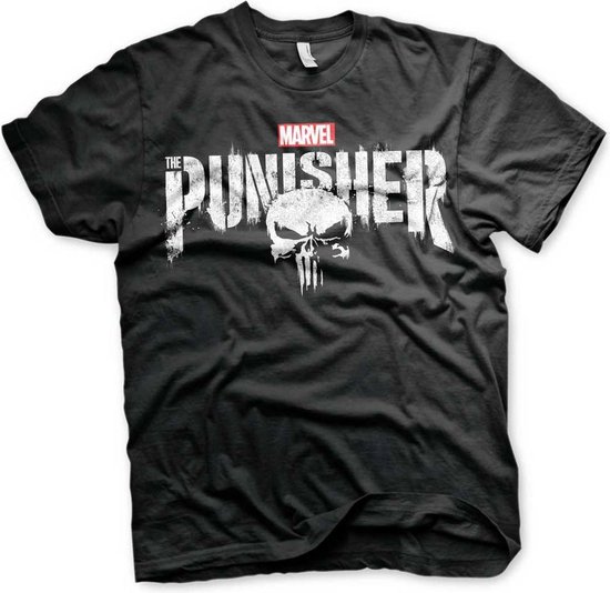 Marvel The Punisher Heren Tshirt Distressed Logo Zwart
