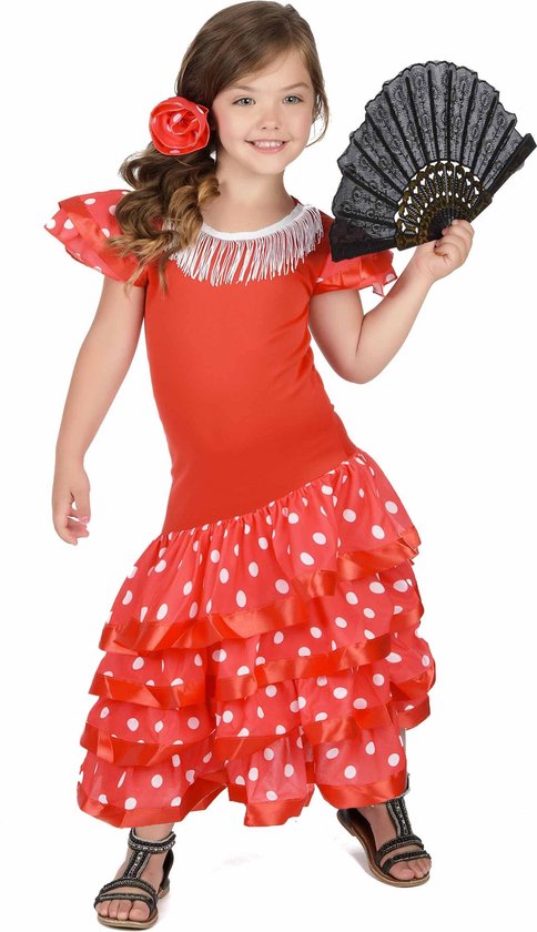 LUCIDA - Rode flamenco danseres kostuum voor meisjes - XS 92/104 (3-4 jaar)