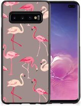 Smartphone Hoesje Geschikt voor Samsung Galaxy S10+ Cover Case met Zwarte rand Flamingo