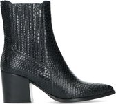 Manfield - Dames - Zwarte cowboylaarsjes met snakeskin - Maat 37