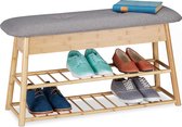 banc à chaussures relaxdays avec espace de rangement - bambou - banc d'entrée - pour 8 paires - étagère à chaussures